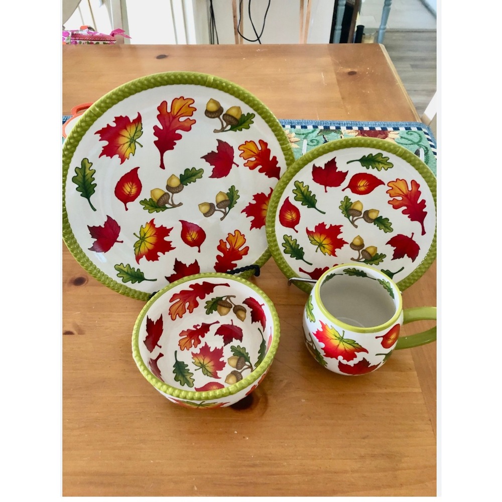 4pctemptations Fall Harvest Leaves Acorn Dinnerware Set Dinner Salad Plate Bowl‎